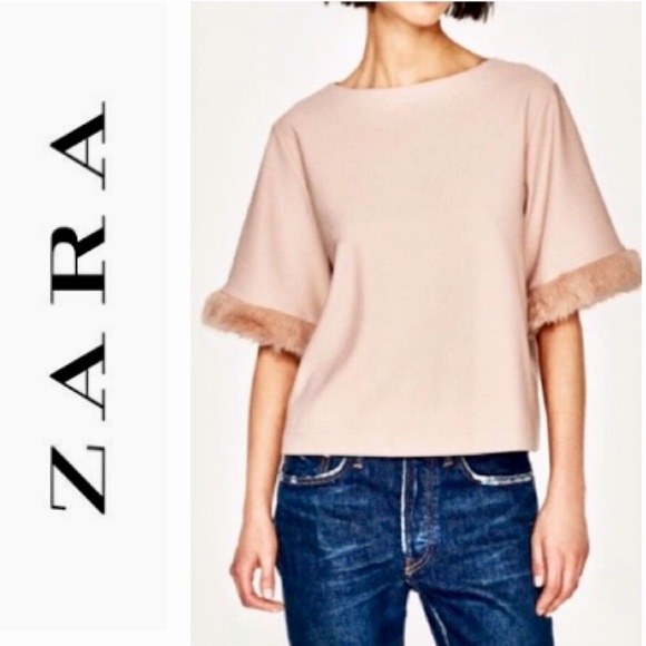 Zara Tops - Blush Pink Zara Faux Fur Sleeve Trim